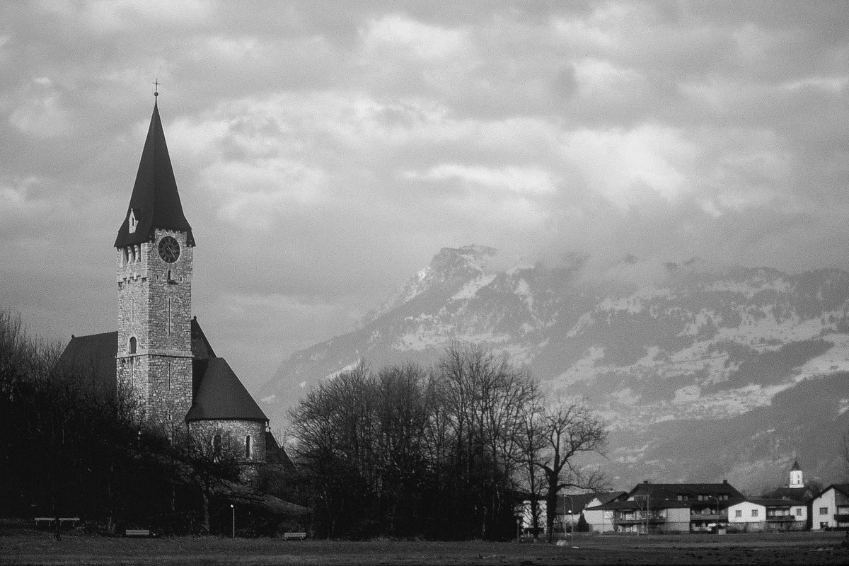 The Village Steeple — black and white photograph by Craig Baker, CP#005.